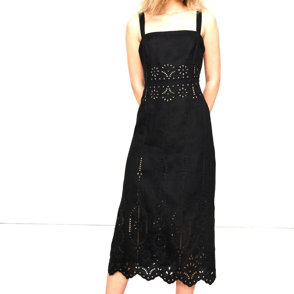 NWT Banana Republic Black Eyelet Linen Midi Dress Size Medium